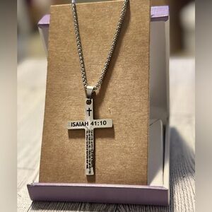 Stainless Steel Cross Necklace with Bible Verse Isaiah 41:10 Christian Jewelry